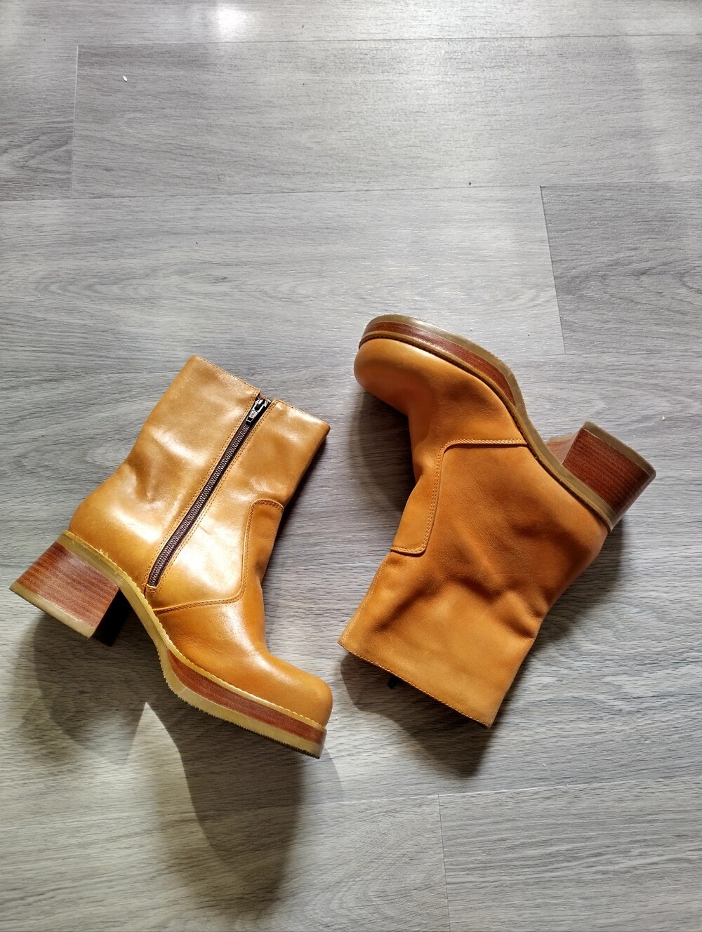 Vtg Candie's Chunky Heel Y2k Tan Leather Boots Sz 8